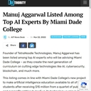 Manuj Aggarwal Listed Among Top AI Experts By Miami Dade College